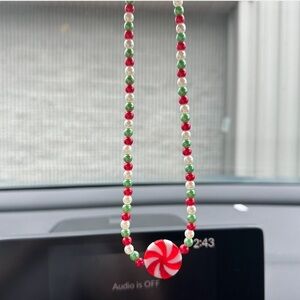 Festive Red and Green Beaded Rearview mirror accessory!